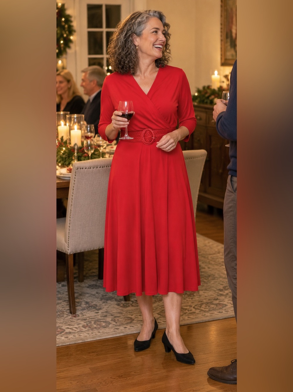 Talbots Red Wrap Midi Dress with Braided Belt Size 10 Petites